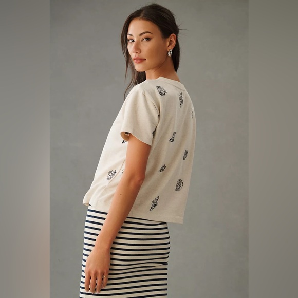 Maeve Embroidered Shell Short-Sleeve Sweatshirt XS - Picture 3 of 9